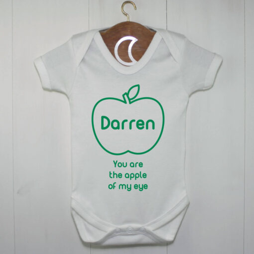 Personalised Apple Baby Grow | Cute Baby Gift | You Are The Apple Of My Eye Baby Grow Green