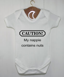 Caution My Nappie Contains Nuts Baby Grow Black