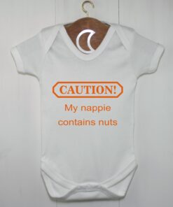 Caution My Nappie Contains Nuts Baby Grow Orange