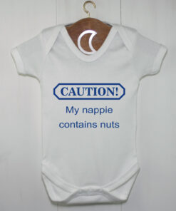 Caution My Nappie Contains Nuts Baby Grow Royal Blue