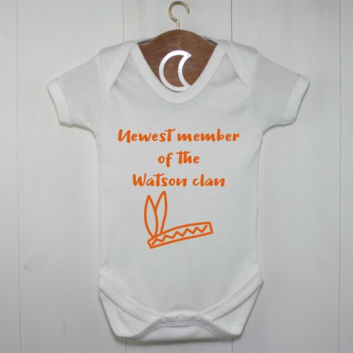 Feathers Newest Member Of The Clan Baby Grow Orange