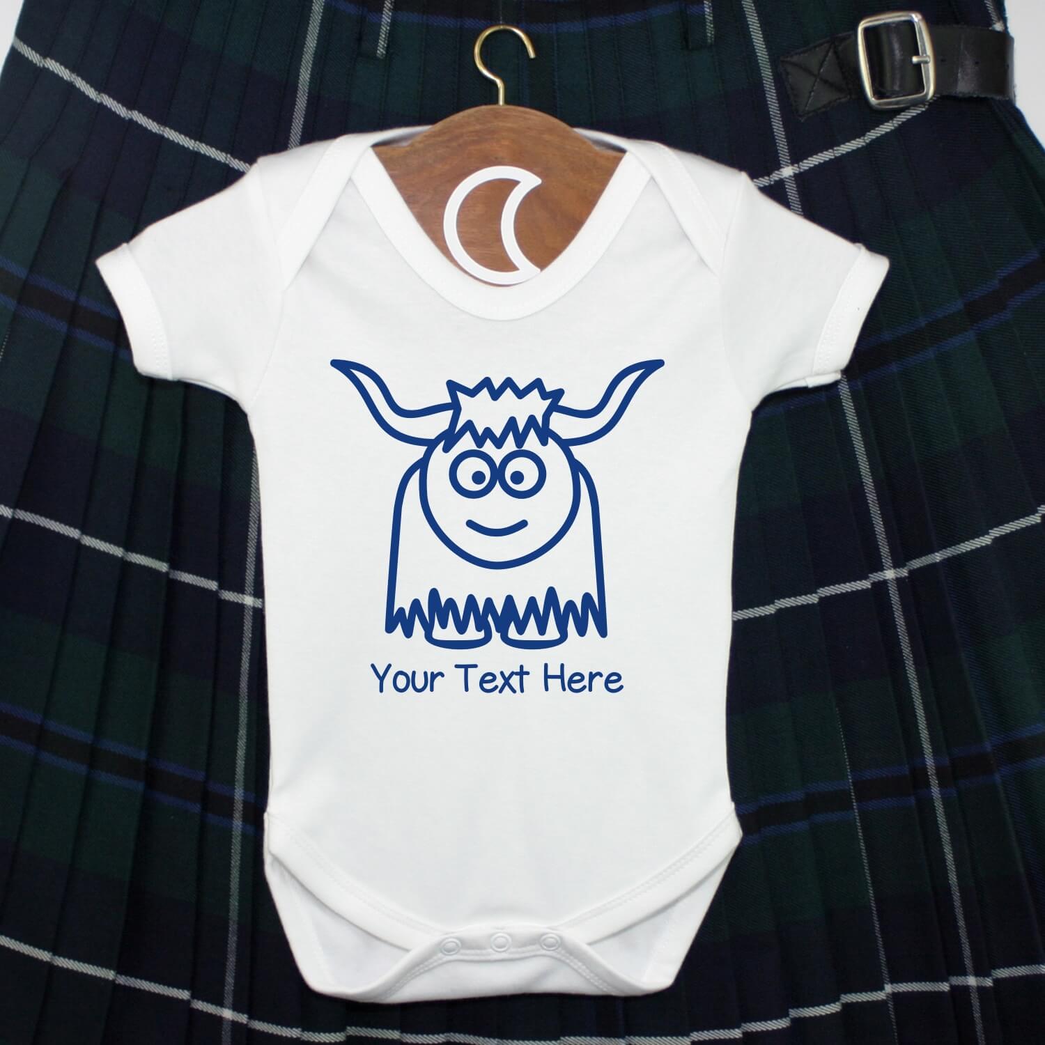 Highland Cow Baby Grow Royal Blue