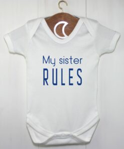 Twins My Sister Rules Baby Grow Royal Blue