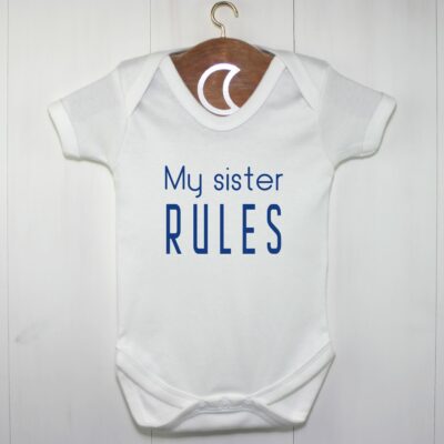 Twins My Sister Rules Baby Grow Royal Blue