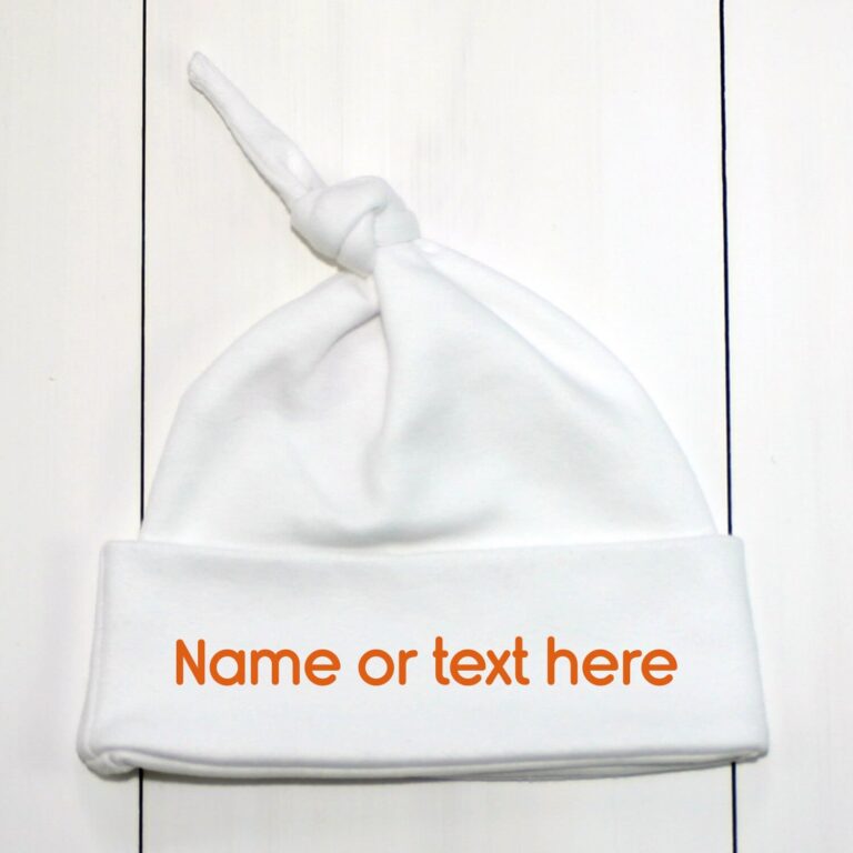 Write Your Text On A Top Knot Baby Hat Orange