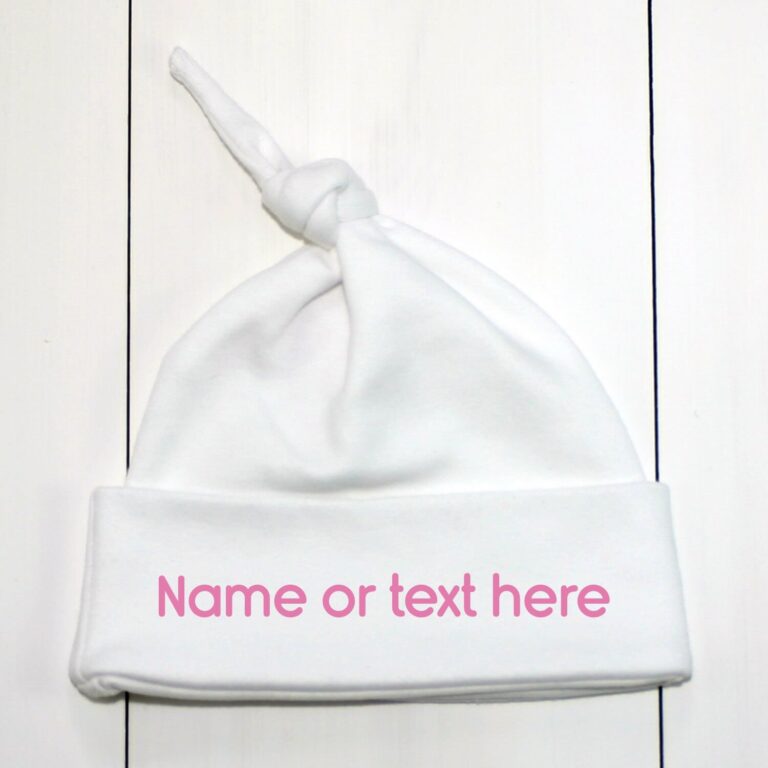 Write Your Text On A Top Knot Baby Hat Pink