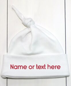 Write Your Text On A Top Knot Baby Hat Red