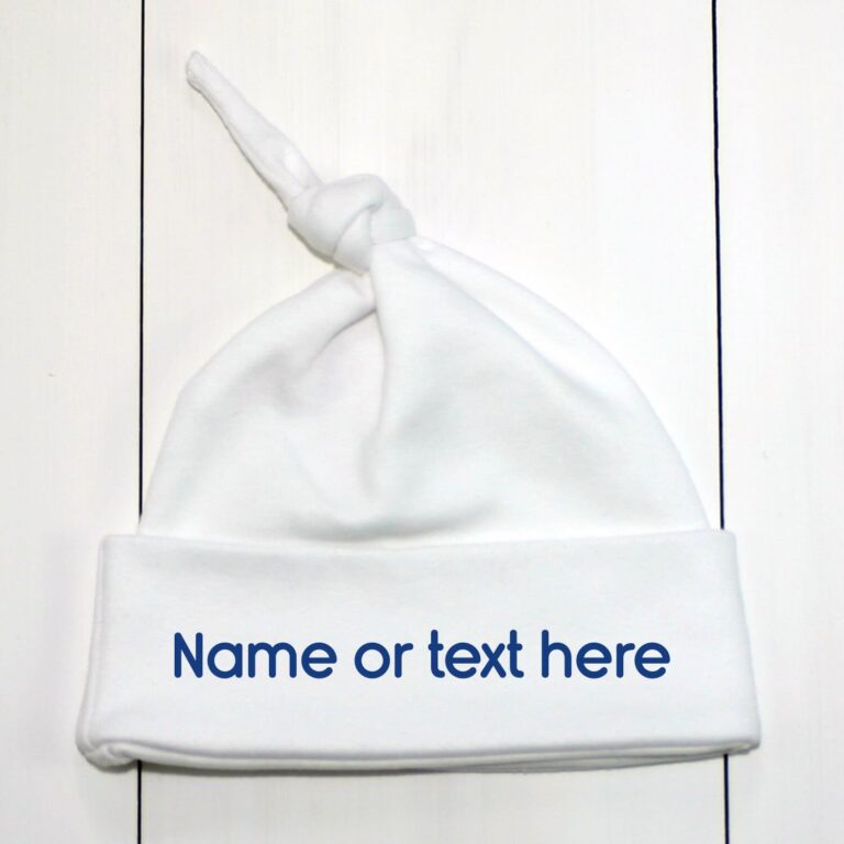 Write Your Text On A Top Knot Baby Hat Royal Blue