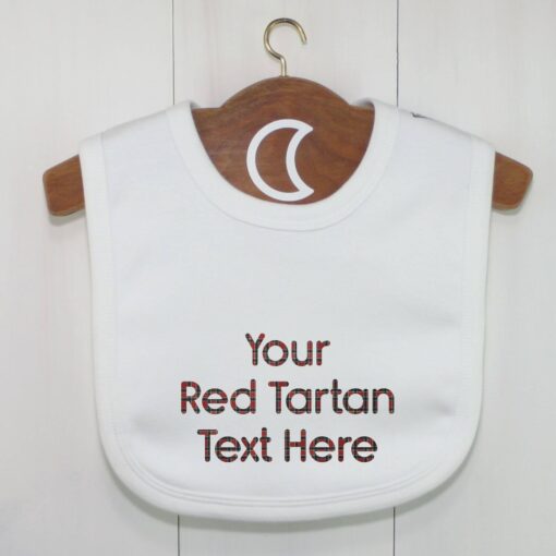 Custom Baby Bib Red Tartan Text