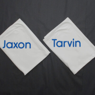 Matching Baby Blankets with name in Royal Blue