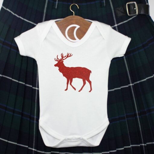 Stag Baby Grow Red Glitter