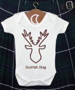 Stag Baby Grow Red Tartan